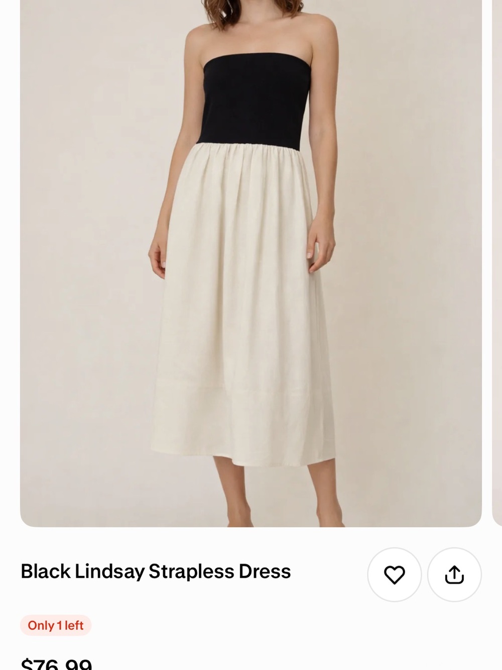 Strapless Two-Tone Midi Dress in Black and Cream